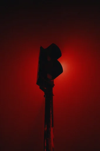 Crimson Thermal Noir style reference image — saturated crimson and blue lighting