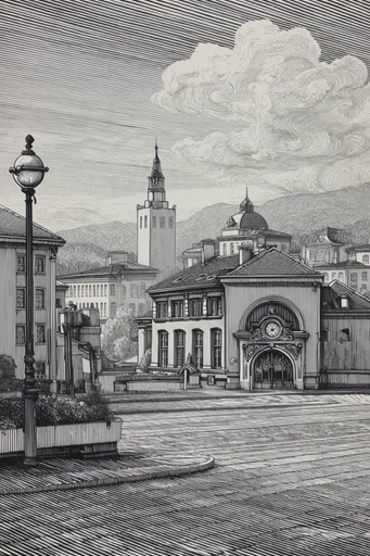 Monochrome Engraving Revival style reference image — vintage woodcut engraving