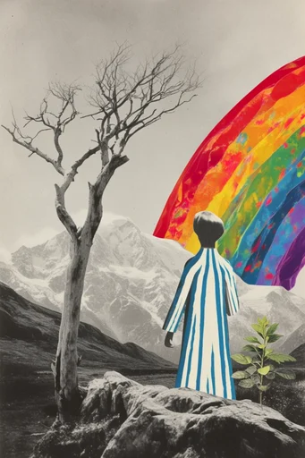 Neon Surreal Collage style reference image — vintage monochrome photography