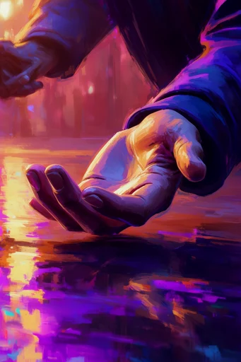 Luminous Neon Impressionism style reference image — wet street reflections