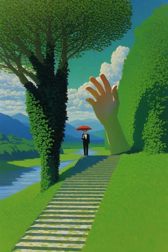Surreal Impressionist Verdant Landscapes style reference image — monumental nature scale