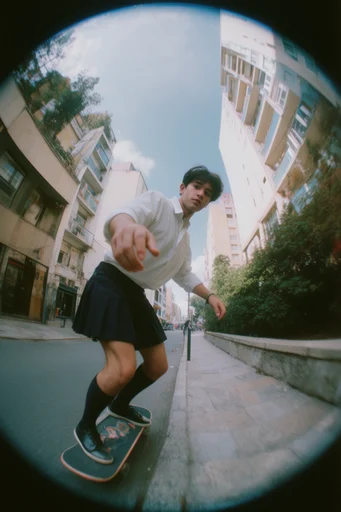 Distorted Urban Fisheye style reference image — fisheye lens distortion