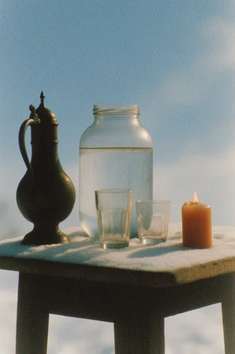 Nostalgic Blue Etherealism style reference image — heavy film grain