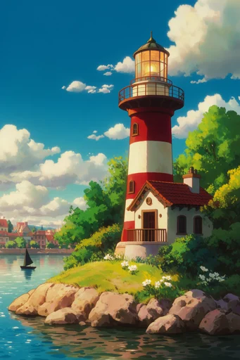 Nostalgic Ghibli Summer style reference image — dappled sunlight and shadows