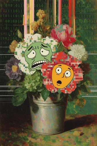 Digital Renaissance Glitch style reference image — pixelated artifacts