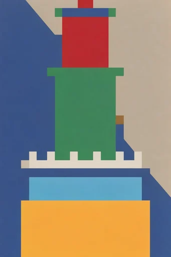 Structured Geometric Minimalism style reference image — bold primary colors