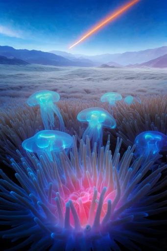 Bioluminescent Abyssal Macro style reference image — translucent organic textures