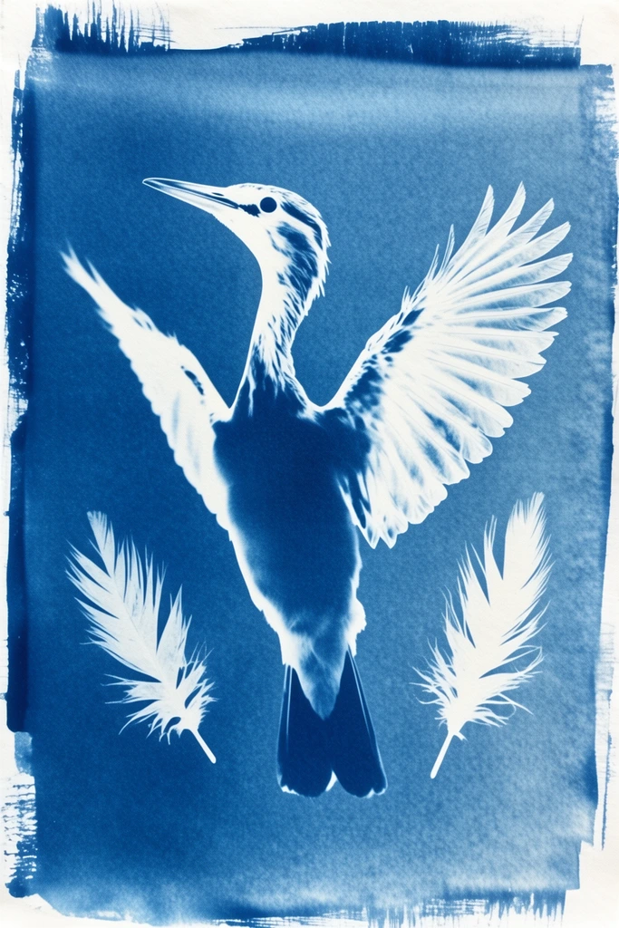 Ethereal Cyanotype Botanical style AI image example 3