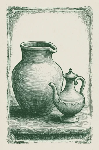 Rustic Artisanal Printmaking style reference image — monochromatic ink illustration