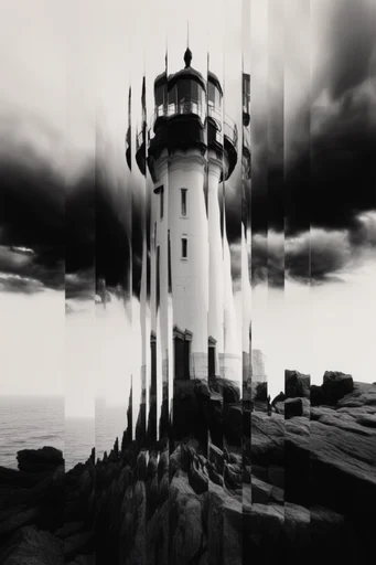 Monochrome Fragmentation Aesthetic style reference image — slit-scan distortion