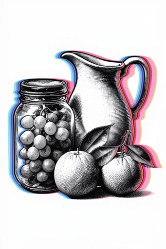 Neon Glitch Engraving style reference image — vintage woodcut engraving