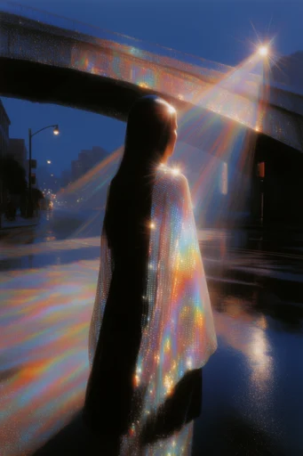 Ethereal Iridescent Futurism style reference image — iridescent liquid chrome