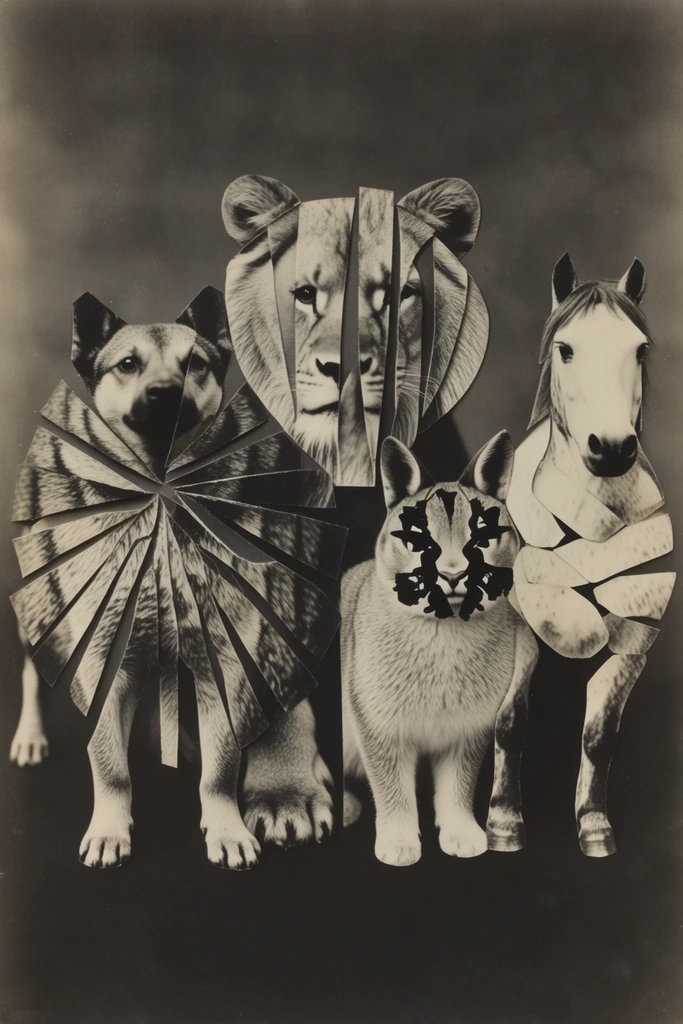 Deconstructed Monochrome Surrealism style AI image example 3
