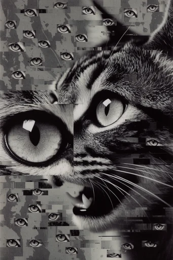 Fragmented Monochromatic Surrealism style AI image example 3