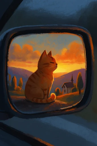 Nostalgic Golden Storybook style reference image — warm orange and deep purple palette