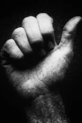 Gritty Monochromatic Noir style reference image — halftone and stippled texture