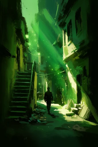 Luminous Emerald Chiaroscuro style reference image — textured oil pastel style