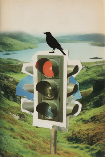 Nostalgic Surrealist Collage style reference image — vintage print texture
