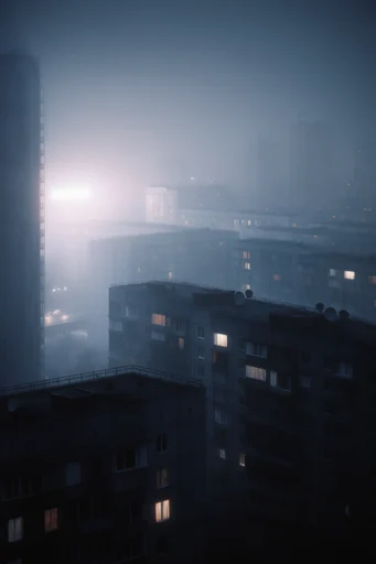 Cinematic Liminal Fog style reference image — wet reflective surfaces