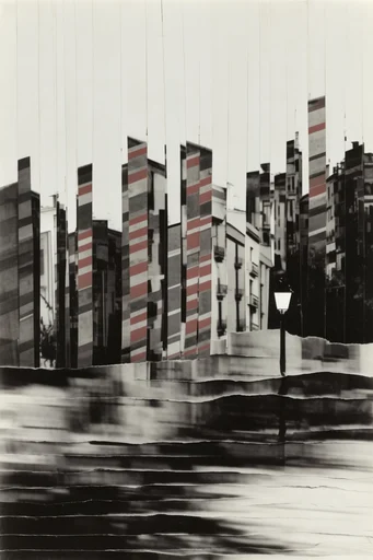 Fragmented Monochrome Geometry style reference image — monochrome slit-scan distortion