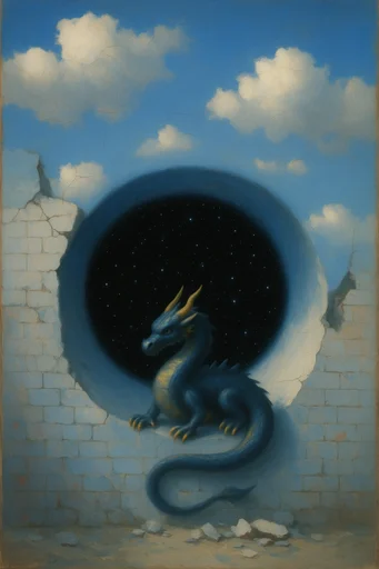Metaphysical Celestial Surrealism style reference image — craquelure texture
