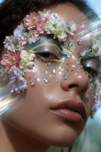 Luminous Cyber Glitz style reference image — high-fashion editorial