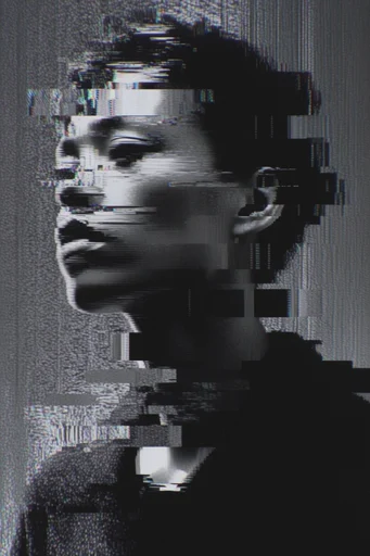 Monochrome Glitch Noir moodboard — generate AI images in this style