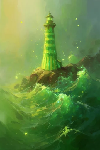 Luminous Impressionist Surrealism style reference image — vibrant green and aquamarine palette