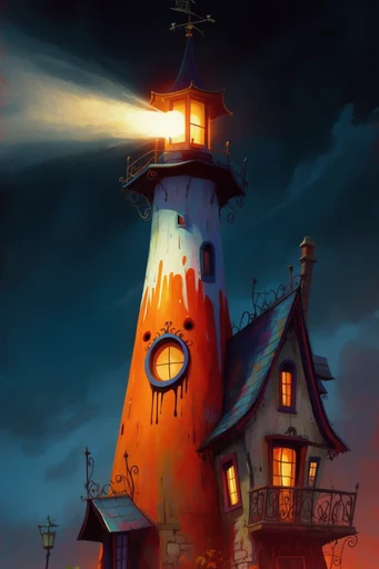 Nocturnal Storybook Surrealism style reference image — expressive hatch shading
