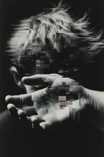 Monochrome Glitch Decay style reference image — datamoshing