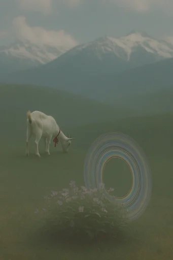 Muted Pastoral Glitch style reference image — minimalist composition