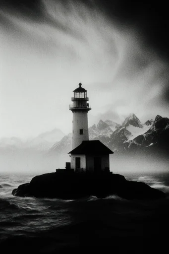 Gritty Alpine Noir style reference image — halftone dither