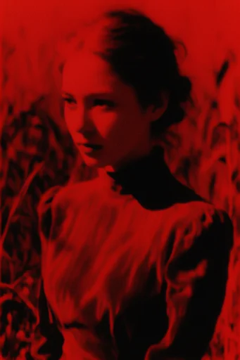 Crimson Noir Glitch style reference image — soft-focus halation