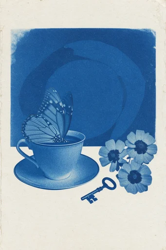Textured Cyanotype Minimalist style reference image — risograph texture