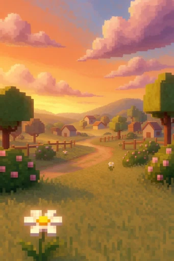 Retro Voxel Sunset style reference image — voxel art style