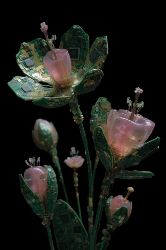 Translucent Cyber-Organic Assemblage style reference image — studio lighting