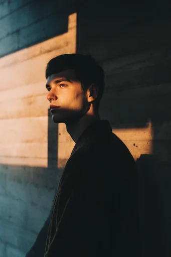 Cinematic Brutalist Solitude style reference image — sharp geometric shadows
