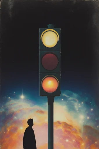 Retro Cosmic Dreamscapes style reference image — surreal cosmic landscape