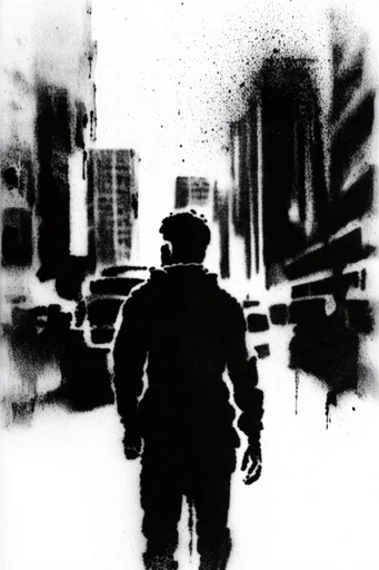 Gritty Monochromatic Noir style reference image — high-contrast monochrome