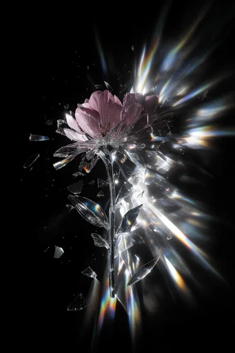 Prismatic Astral Dispersion style reference image — digital glitch disintegration