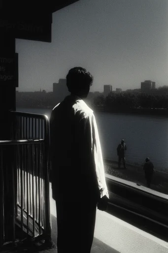 Cinematic Chiaroscuro Noir style reference image — black and white film noir