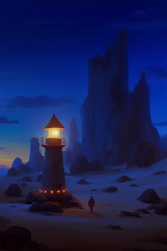 Celestial Solitude Landscapes style reference image — solitary traveler