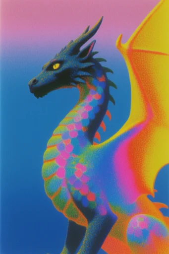 Luminous Stippled Surrealism style reference image — neon gradients