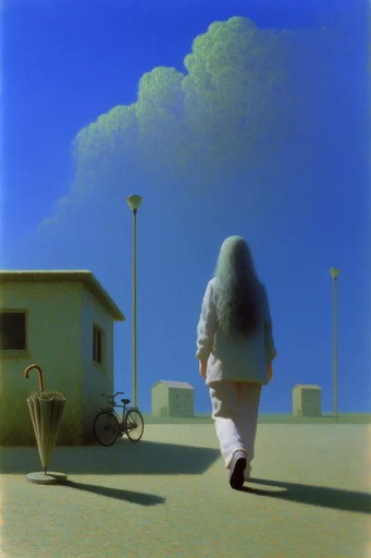 Surreal Liminal Pastoralism style reference image — sharp hard shadows