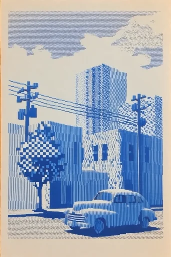 Cobalt Pixel Op-Art style reference image — cobalt blue and off-white