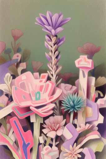 Neon Graphic Surrealism style reference image — risograph print aesthetic