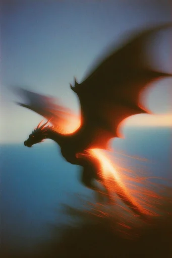 Ethereal Luminescent Motion style reference image — indigo and orange contrast