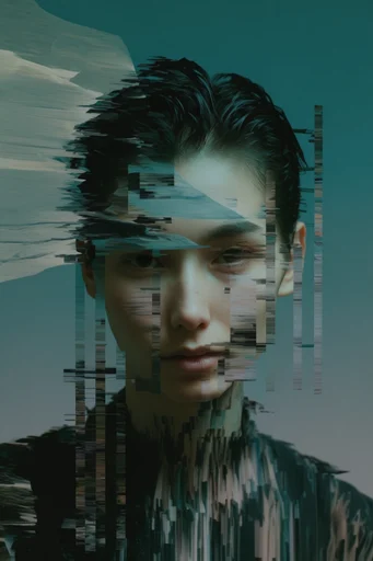 Digital Glitch Noir style reference image — duotone color palette