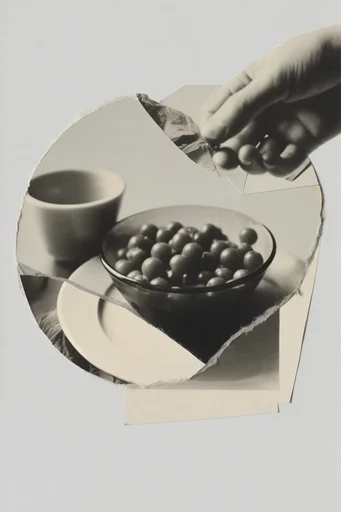 Deconstructed Archival Collage style reference image — torn paper collage