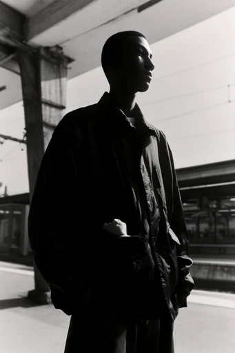 Monochromatic Sculptural Noir style reference image — high-contrast silhouette